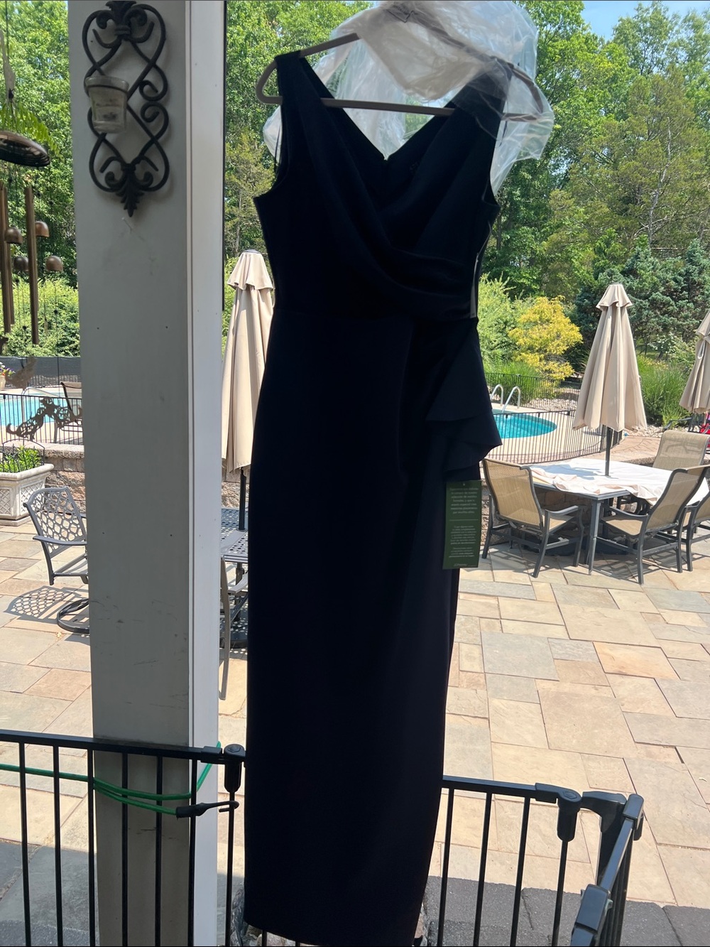 Elegant Blue Sleeveless Maxi Dress with Draped V-Neck and Side Cascade